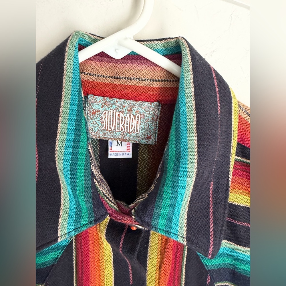 Silverado apparel black serape long sleeve button up shirt L western boho - Picture 4 of 8